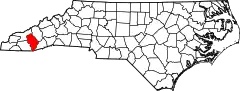 Mapa de Carolina del Norte con la ubicación del condado de Jackson