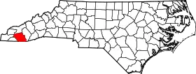 Mapa de Carolina del Norte con la ubicación del condado de Macon