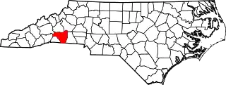 Mapa de Carolina del Norte con la ubicación del condado de Rutherford