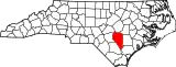 Mapa de Carolina del Norte con la ubicación del condado de Sampson