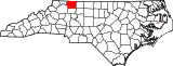 Mapa de Carolina del Norte con la ubicación del condado de Surry