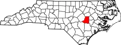 Mapa de Carolina del Norte con la ubicación del condado de Wayne