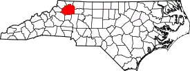 Mapa de Carolina del Norte con la ubicación del condado de Wilkes