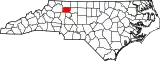 Mapa de Carolina del Norte con la ubicación del condado de Yadkin