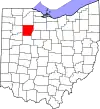 Mapa de Ohio con la ubicación del condado de Hancock