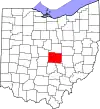 Mapa de Ohio con la ubicación del condado de Licking