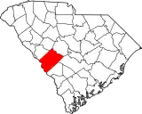 Mapa de Carolina del Sur con la ubicación del condado de Aiken