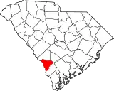 Mapa de Carolina del Sur con la ubicación del condado de Allendale