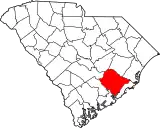 Mapa de Carolina del Sur con la ubicación del condado de Berkeley