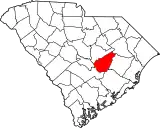 Mapa de Carolina del Sur con la ubicación del condado de Clarendon