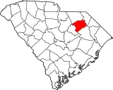 Mapa de Carolina del Sur con la ubicación del condado de Darlington