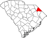 Mapa de Carolina del Sur con la ubicación del condado de Dillon