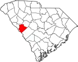 Mapa de Carolina del Sur con la ubicación del condado de Edgefield