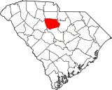 Mapa de Carolina del Sur con la ubicación del condado de Fairfield