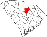 Mapa de Carolina del Sur con la ubicación del condado de Kershaw