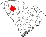Mapa de Carolina del Sur con la ubicación del condado de Laurens