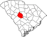 Mapa de Carolina del Sur con la ubicación del condado de Lexington