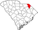 Mapa de Carolina del Sur con la ubicación del condado de Marlboro