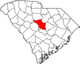 Mapa de Carolina del Sur con la ubicación del condado de Richland