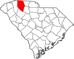 Mapa de Carolina del Sur con la ubicación del condado de Spartanburg