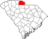 Mapa de Carolina del Sur con la ubicación del condado de York