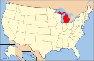 Ubicación de Míchigan en los Estados Unidos