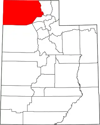 Mapa de Utah con la ubicación del condado de Box Elder