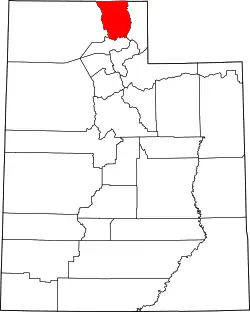 Mapa de Utah con la ubicación del condado de Cache