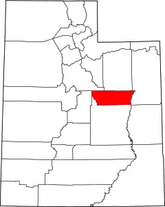 Mapa de Utah con la ubicación del condado de Carbon