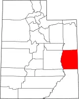 Mapa de Utah con la ubicación del condado de Grand