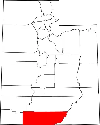 Mapa de Utah con la ubicación del condado de Kane