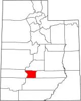 Mapa de Utah con la ubicación del condado de Piute