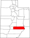 Mapa de Utah con la ubicación del condado de Wayne