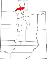 Mapa de Utah con la ubicación del condado de Weber
