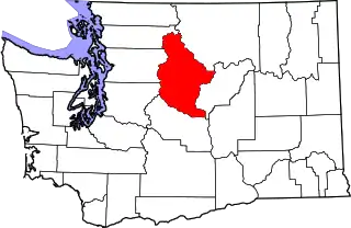 Mapa de Washington con la ubicación del condado de Chelan
