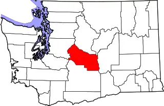 Mapa de Washington con la ubicación del condado de Kittitas