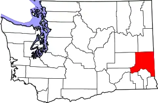 Mapa de Washington con la ubicación del condado de Whitman