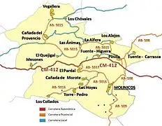 Mapa de carreteras del municipio de Molinicos.