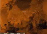 Mapa de Marte, que muestra la ubicación de Marte 2 en el centro a la izquierda, en relación con Viking 1, Mars Pathfinder y Opportunity