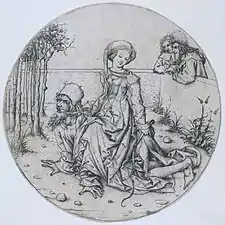 Maestro del libro de la casa, Aristóteles y Filis , grabado del siglo XV.