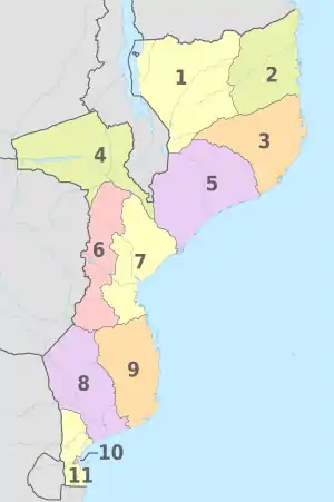 Mapa de las provincias de Mozambique