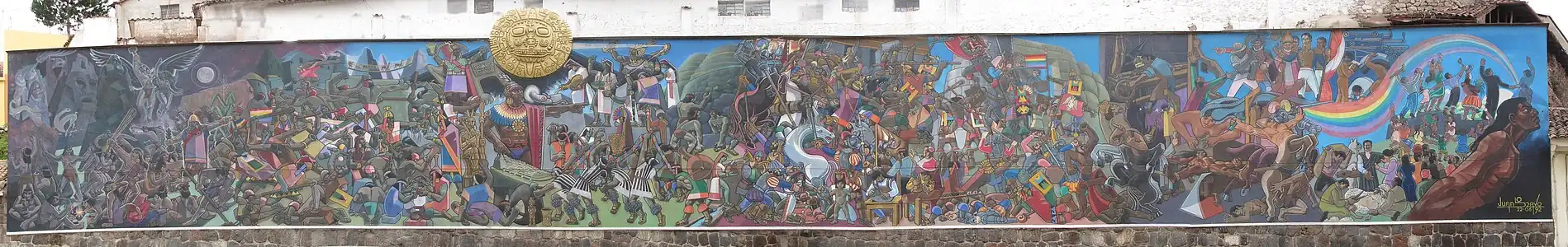 Mural histórico del Qosqo, se ubica en la avenida El Sol y comprende tres mil años de historia cusqueña