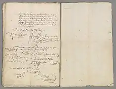 Firmas al pie de la Unión de Utrecht, 1579.