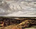 Vista panorámica con granjas en un camino, de Philip de Koninck, 1655.