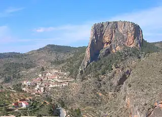 Pedanía de Royo Odrea, en Ayna (Albacete). El poblamiento concentrado es la norma en la España seca, con núcleos apiñados. Las fachadas encaladas se suelen interpretar como una medida higiénica, además de térmica, y una forma de homogeneizar la consistencia del material de los muros. El emplazamiento puede tener un origen defensivo, o incluso ser un lugar intermedio para el aprovechamiento de distintas zonas de explotación agrícolas, ganaderas y forestales.