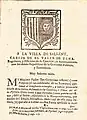 Sallent (1750). Grabado xilográfico con el escudo de la localidad