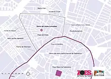 La imagen describe la situación del Barrio Carmelitas-Oeste y sus límites
