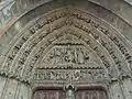 Pórtico del Juicio de la Catedral de León (1260-1280). A los pies de Cristo, Miguel psicopompos pesa las almas para separar sus destinos.