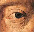 Detalle de Retrato de hombre con turbante (1433), donde pueden apreciarse las pinceladas de Jan van Eyck (pincelada breve, minuciosa o detallada).