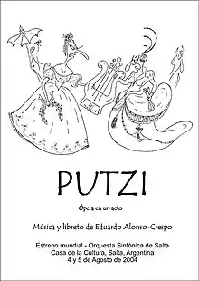 Portada del programa de mano de las funciones de estreno de la ópera Putzi de Eduardo Alonso-Crespo